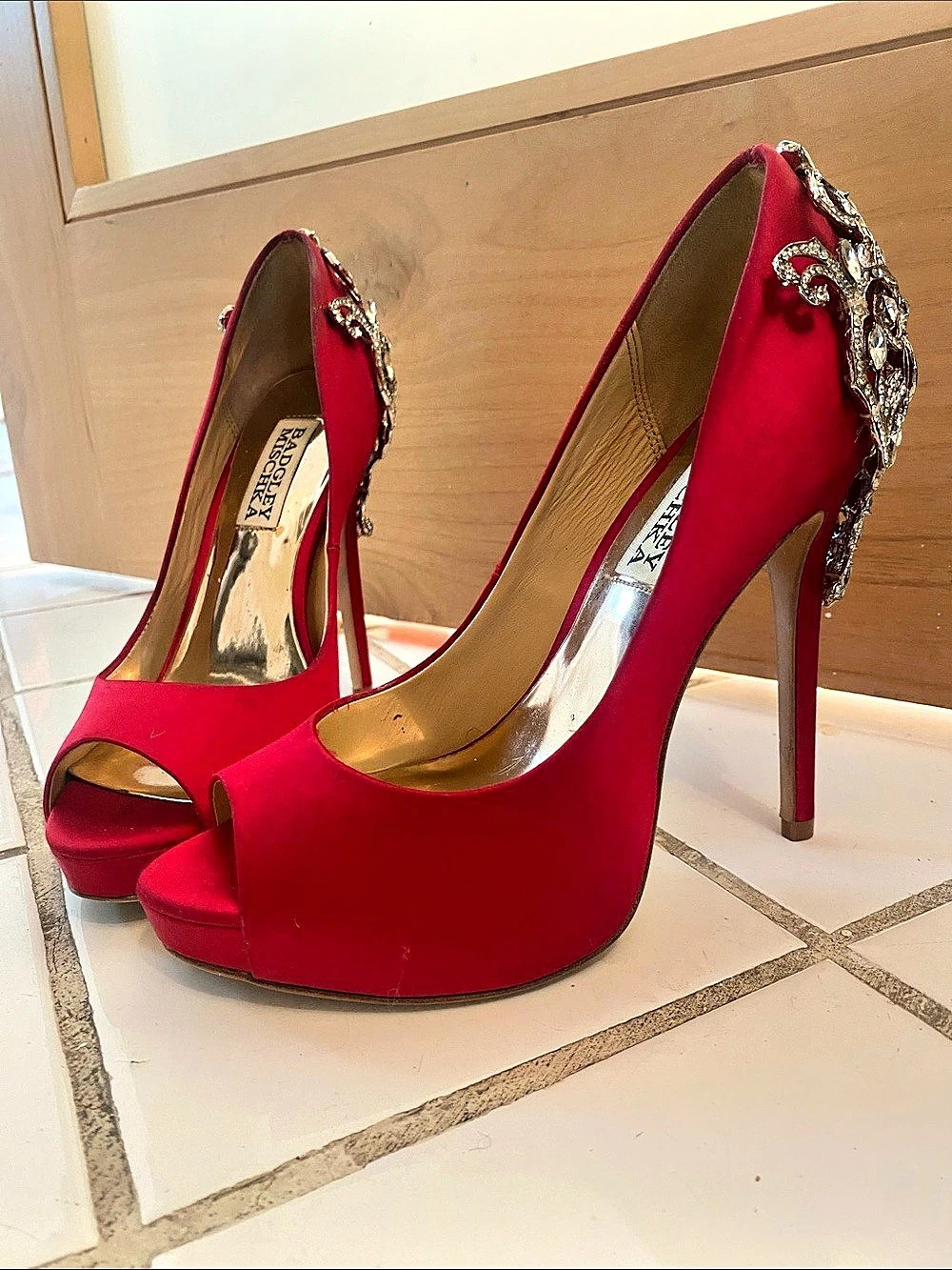 Badgley Mischka Kiara Red Embellished Platform Heels